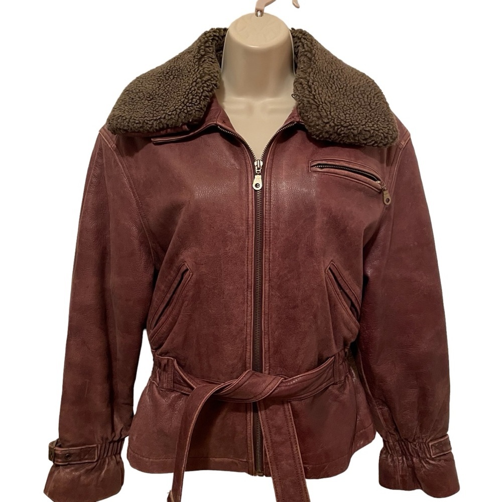 Women's Brown Leather Jacket with Shearling Collar